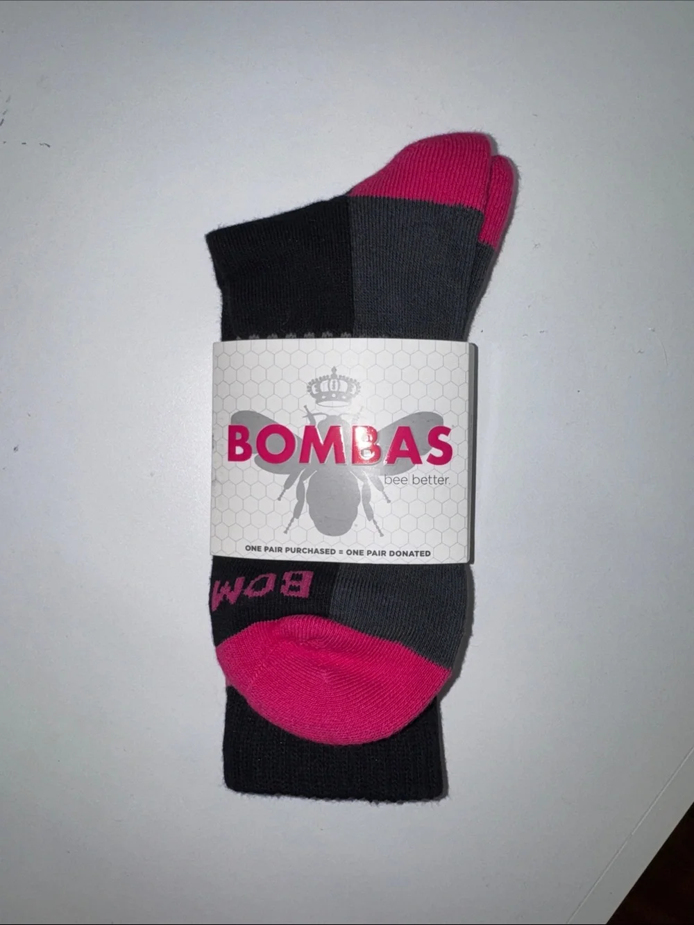 Bombas Black and Hot Pink Colorblock Crew Socks